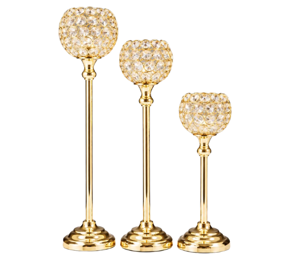 Set de 3 sfeșnice decorative aurii