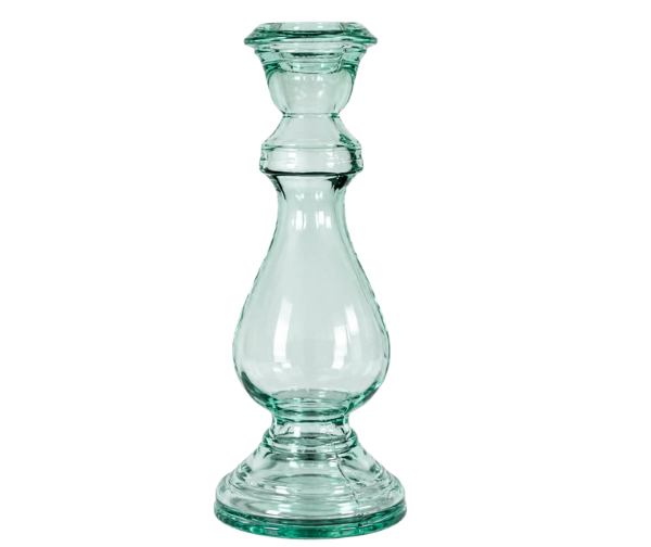 Sfeșnic din sticlă reciclată CRYSTAL H40cm pentru lumânări subțiri decor masă nuntă HoReCa
